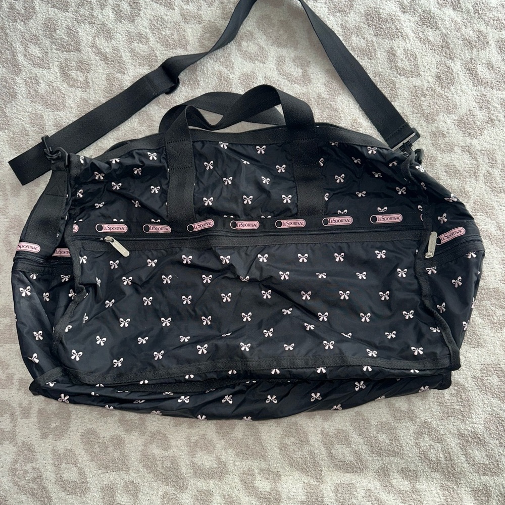 LeSportsac Black and White Bow Duffel Bag